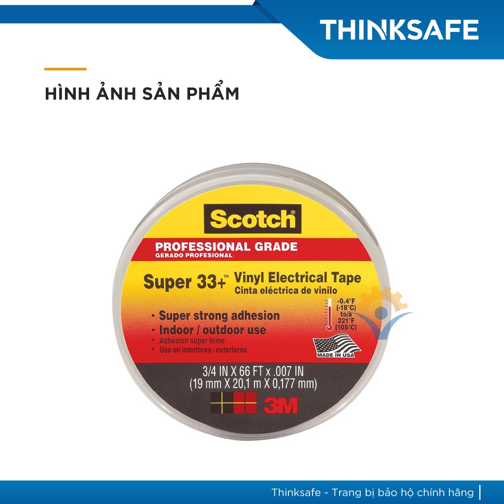 Băng keo điện 3M Scotch Super 33 cách điện 600v, chịu nhiệt 105°C chống cháy lan - Thinksafe