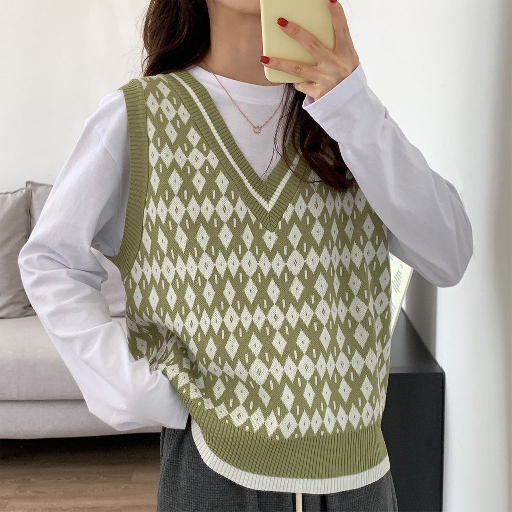 Áo Dệt Kim Sát Nách Cổ Chữ V Dễ Phối Đồ Thời Trang Cho Nữ