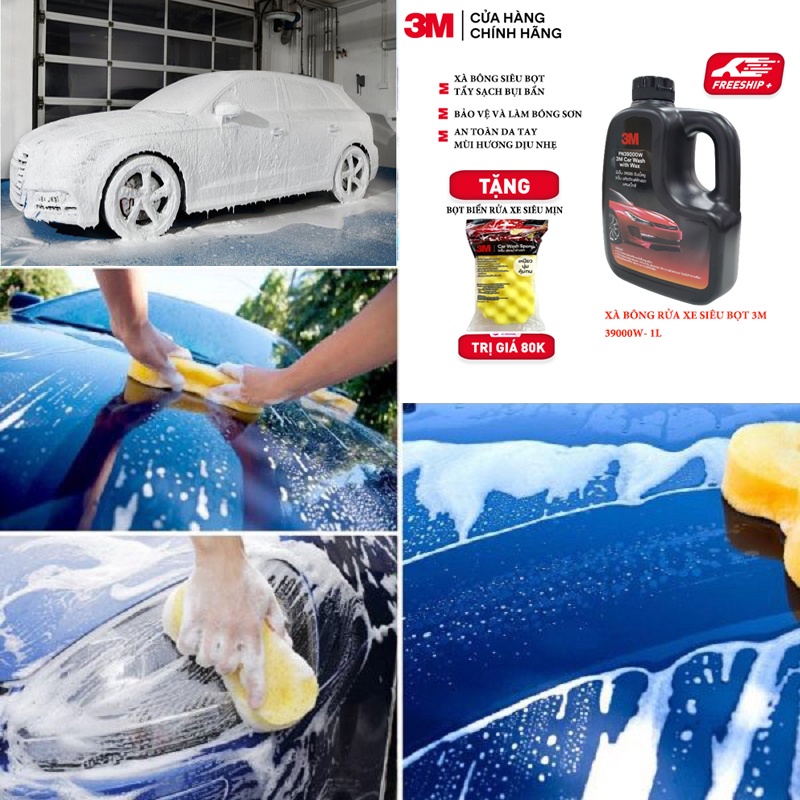 [TẶNG MIẾNG RỬA XE] Xà bông rửa xe siêu bọt 3M Car Wash With Wax PN39000W- 1L