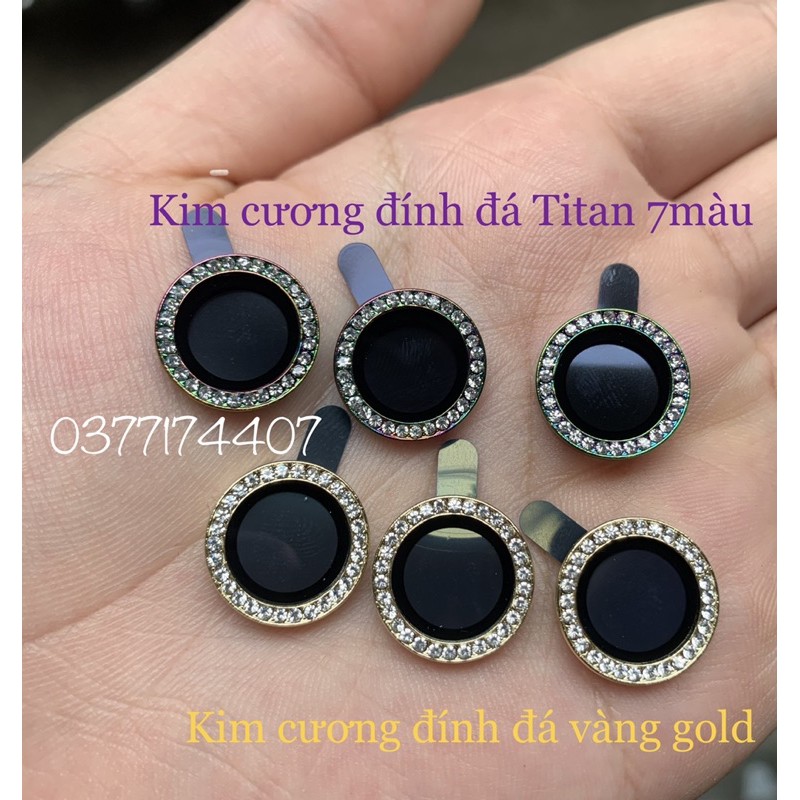 Bộ 3 mắt dán bảo vệ camera kim cương cho iphone 12 Mini, 12, 12 Pro Max, 11 đính đá hạt siêu đẹp titan 7 màu cầu vồng