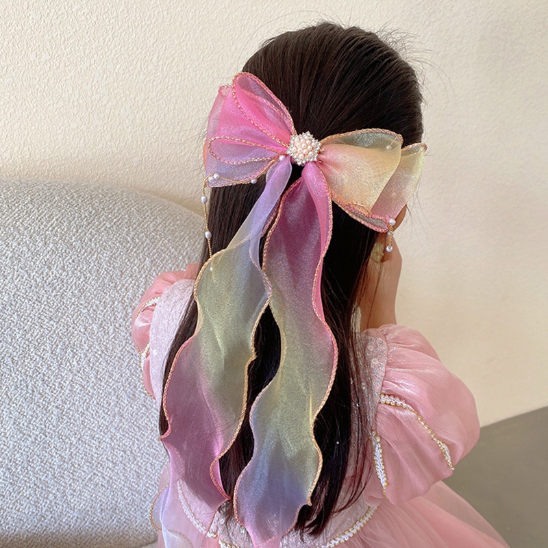 Kẹp Tóc Hình Nơ Đính Ngọc Trai Và Ruy Băng Dễ Thương Cho Bé Gái