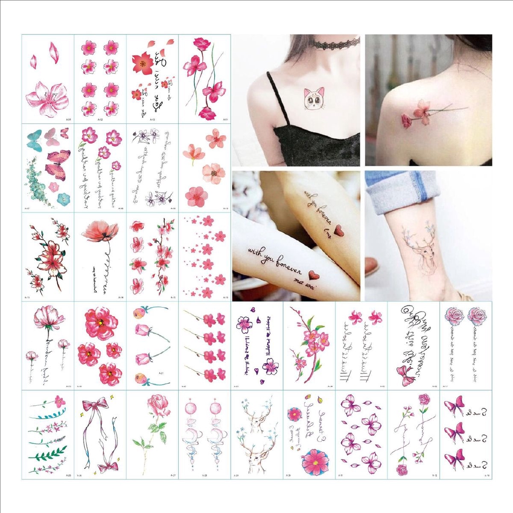 Hình Xăm Dán Họa Tiết Hoa/Trái Tim/Chữ Độc Đáo Chống Thấm Nước Tiện Dụng