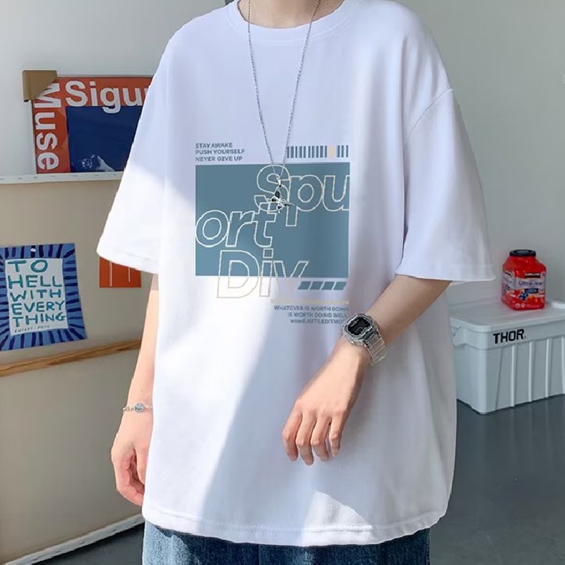 Áo Thun Dáng Rộng In Chữ Phong Cách Hàn Quốc Thời Trang Mùa Hè Cho Nam Và Nữ size M-8XL