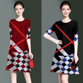 Đầm 3d họa tiết caro phối màu sang trọng có size lớn