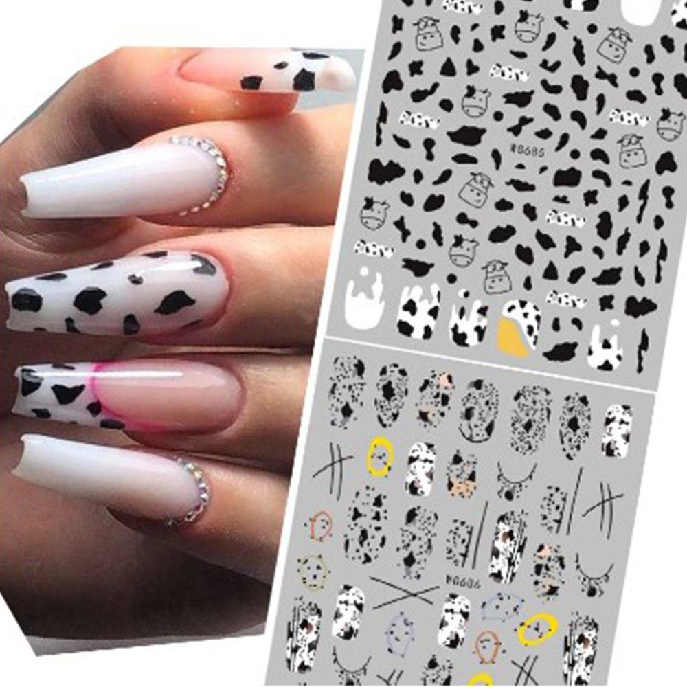 Miếng Dán Trang Trí Móng Tay Hình Bò Sữa 3D Màu Trắng Đen