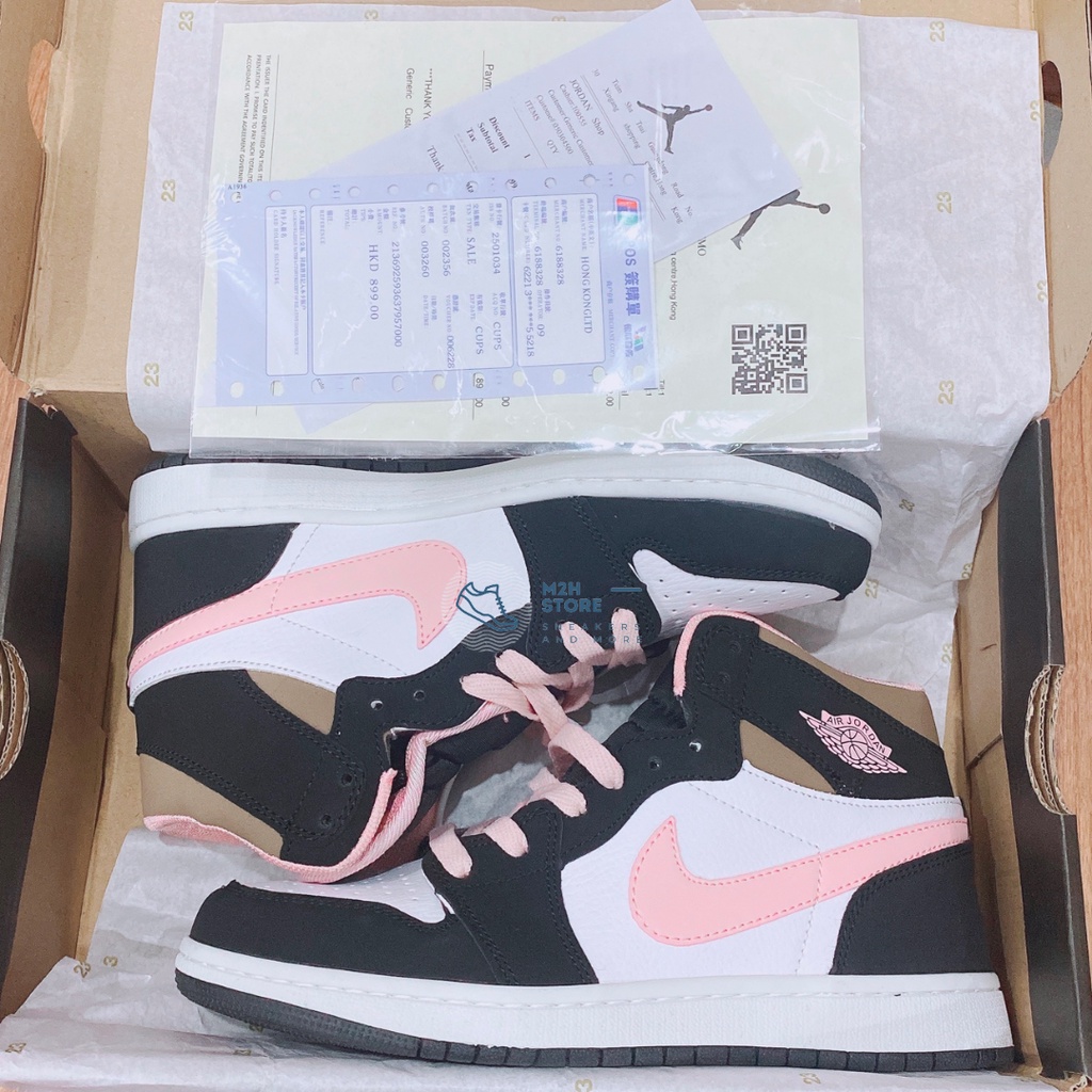 [Full Box] Giày thể thao nam nữ Sneaker Air Jordan 1 Cổ Cao, Cổ Thấp Hồng Đen Chuẩn Full Size Hot Trend 2021