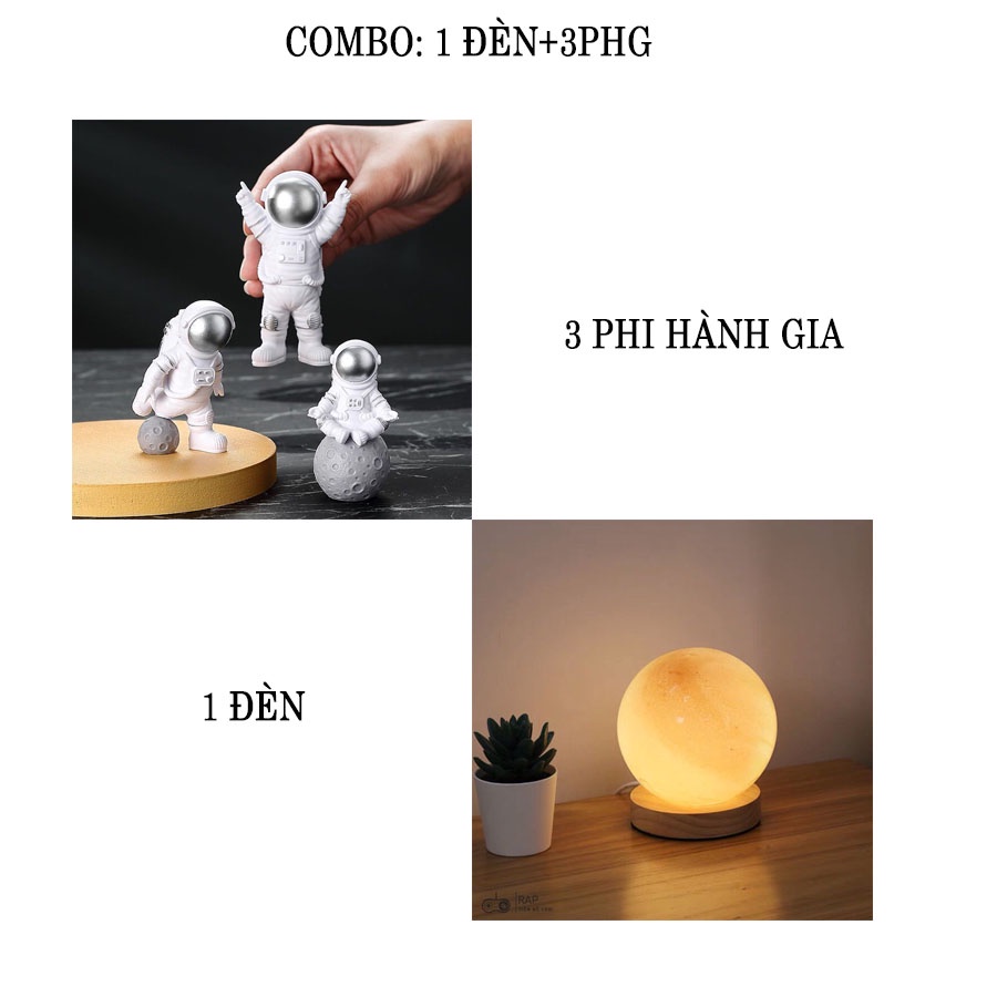 Set đèn mặt trăng 3D cảm ứng kèm bộ 3 phi hành gia dễ thương dùng làm quà tặngtặng đèn bàn đèn ngủ, decor phòng-Ráp