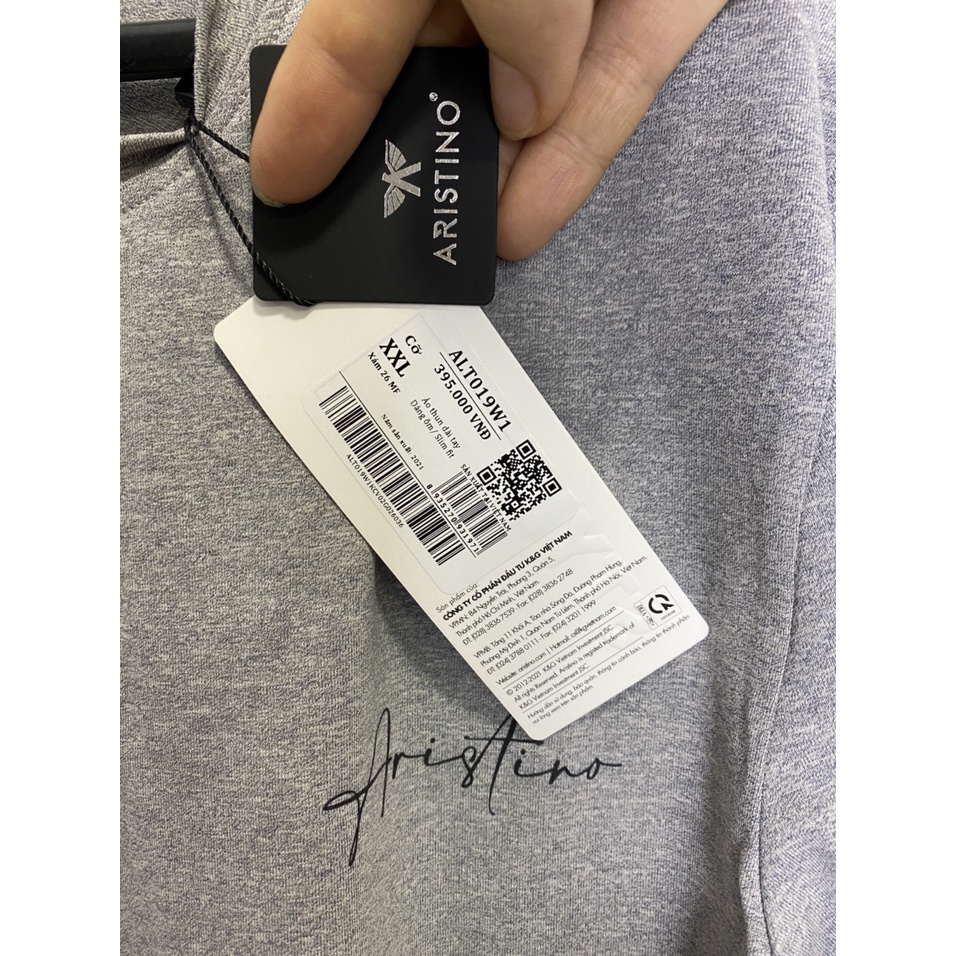 Áo thu đông  dài tay nam Aristino cotton form ôm ALT019W1 màu xám