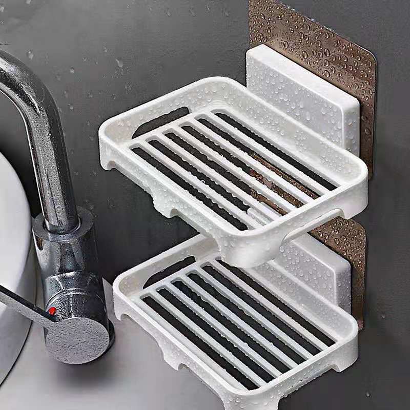 Kệ Nhựa Trắng Để Xà Bông, Kệ Dán Tường Nhà Tắm Để Đồ Đa Năng, Phong Cách Hiện Đại, Không Khoan Đục. Kingler 4040