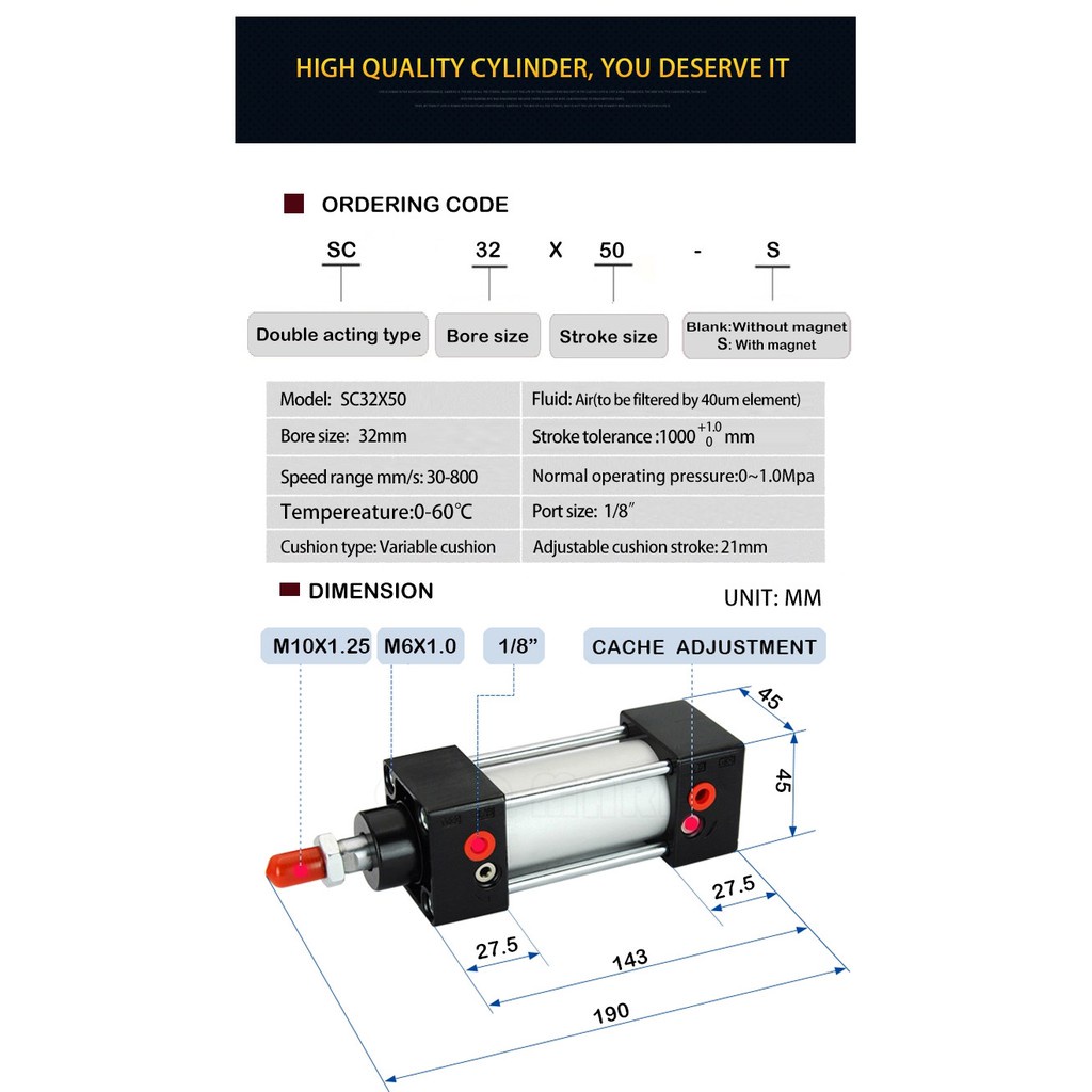 Xi Lanh Khí Nén SC 80 Hành Trình 25,50,75,100,125,150,175,200,250,300,400.