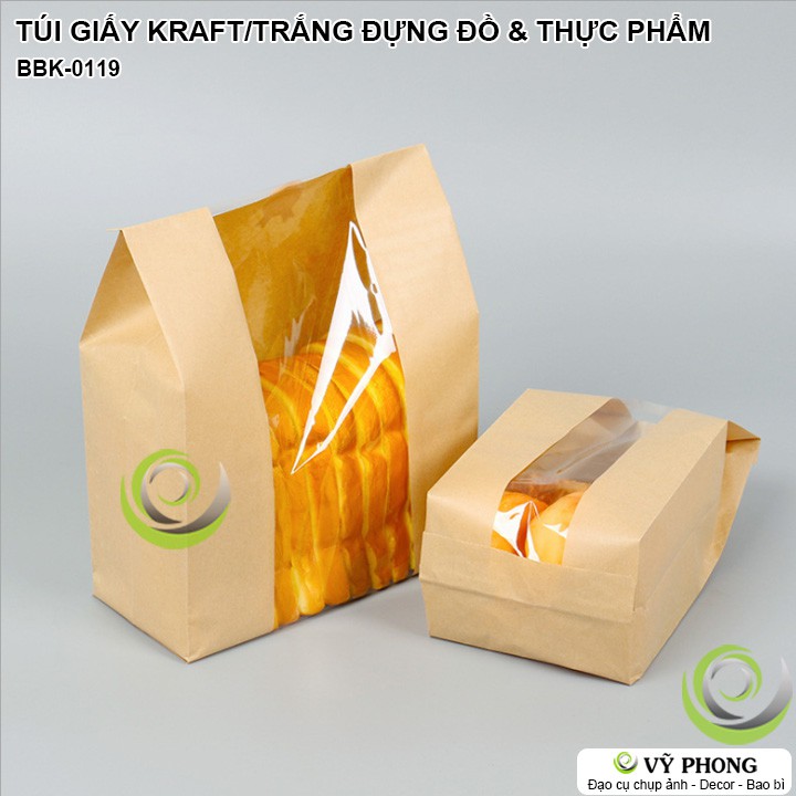 SET 10 TÚI GIẤY KRAFT ĐỰNG BÁNH MÌ SANDWICH THỰC PHẨM  BÁNH TRÁI MẶT TRƯỚC TRONG SUỐT ĐỰNG QUÀ THỨC ĂN BBK-0119