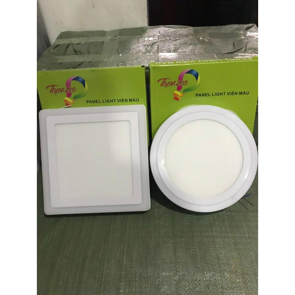 Đèn mâm led panel ốp trần nổi,Đèn gắn trần 3 chế độ màu trắng - viền xanh dương