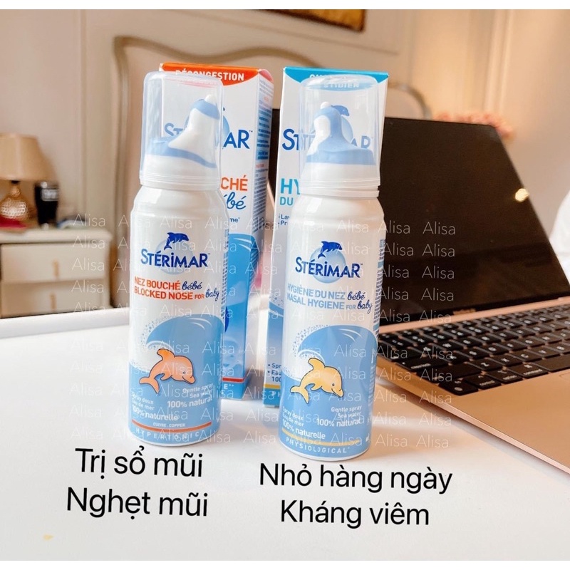 Xịt muối biển Sterima-Xịt mũi cá heo nội địa Pháp 100ml- mẫu mới đầu bọc SILICON - ALISA