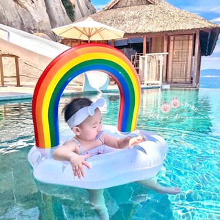 Phao Bơi Mây Cầu Vồng Chống Lật An Toàn Cho Bé 0-4 Tuổi Kèm Bơm Tay