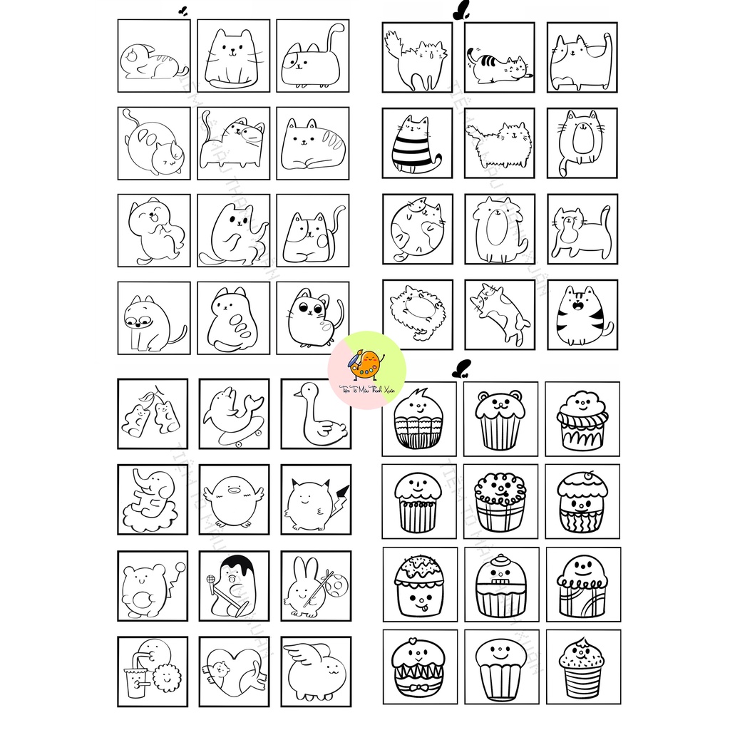 Set 12 Tờ Tranh Tô Màu Hình Vui Nhộn Cute Cho Bé Tô Màu Sáp, Màu Chì - Tiệm Tô Màu Thanh Xuân