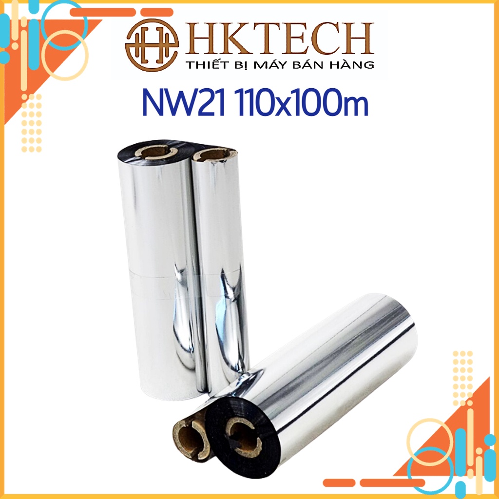 Mực in mã vạch, in tem nhãn Wax Premium Ribbon NW21 khổ 110x100m gồm 2 lõi mực 0.5 inch