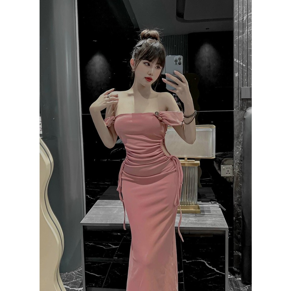 Đầm nữ ôm body thiết kế xẻ tà hở eo ,chất thun gân có mút xinh xắn