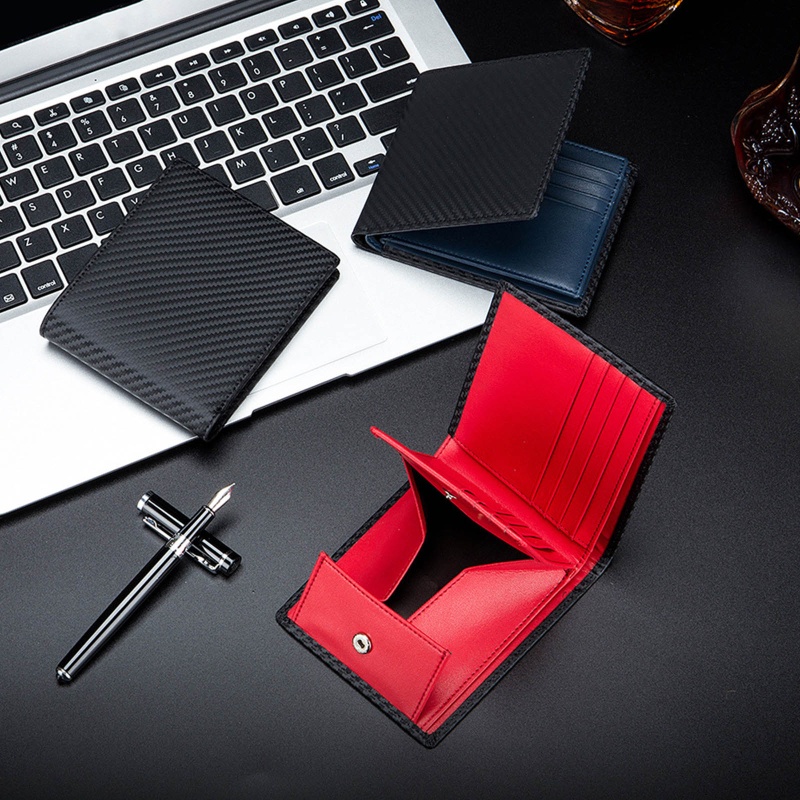 Ví Da PU Ngắn Gập Đôi Họa Tiết Sợi Carbon Phong Cách Vintage Cho Nam YOUYO