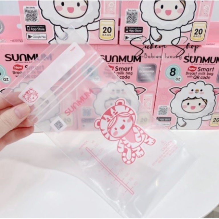 HỘP 30 TÚI TRỮ SỮA CAO CẤP KHÔNG MÙI KHÓA ZIP AN TOÀN 100ML SUNMUM (Made in Thailand) (XANH / HỒNG)