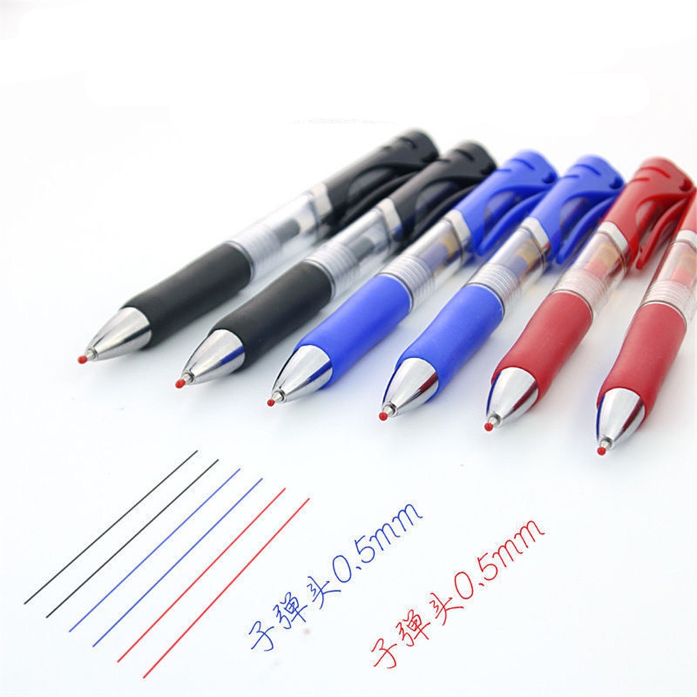 Cod Qipin 3pcs 0.5mm Press Gel Pen Black Blue Red Student Signature Pen Business Office Supply