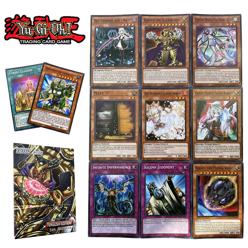100Pcs Yugioh card in English Eldlich Sky Striker word Virtual YU GI OH Master Duel competitive Deck Trading card game