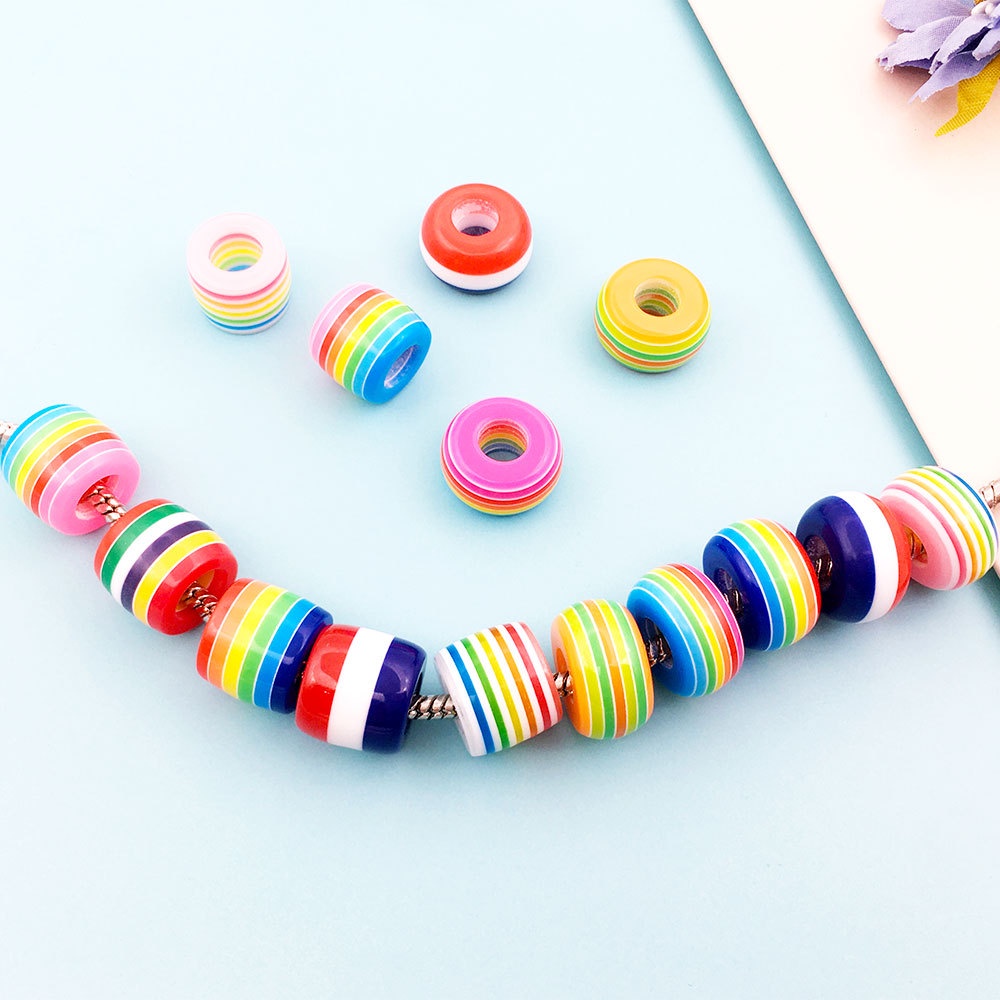 Set 5 hạt nhựa tròn 8*14mm nhiều màu sắc dùng làm phụ kiện vòng tay