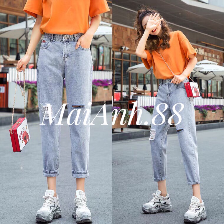 Quần jeans nữ MaiAnh.88 quần jean baggy kiểu dáng rách gối phòng cách đường phố | BigBuy360 - bigbuy360.vn