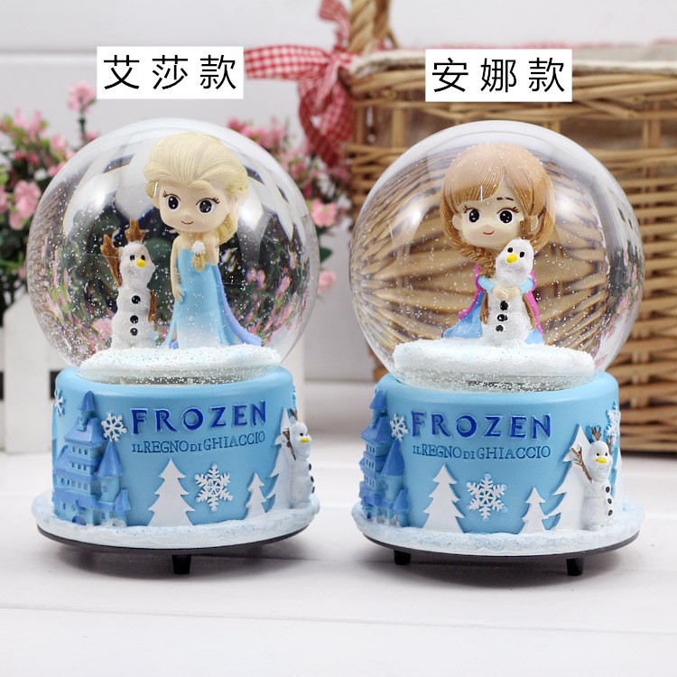 Quả Cầu Tuyết Pha Lê Hình Công Chúa Elsa Trong Phim Frozen Có Đèn Led Xoay Tự Động 2019