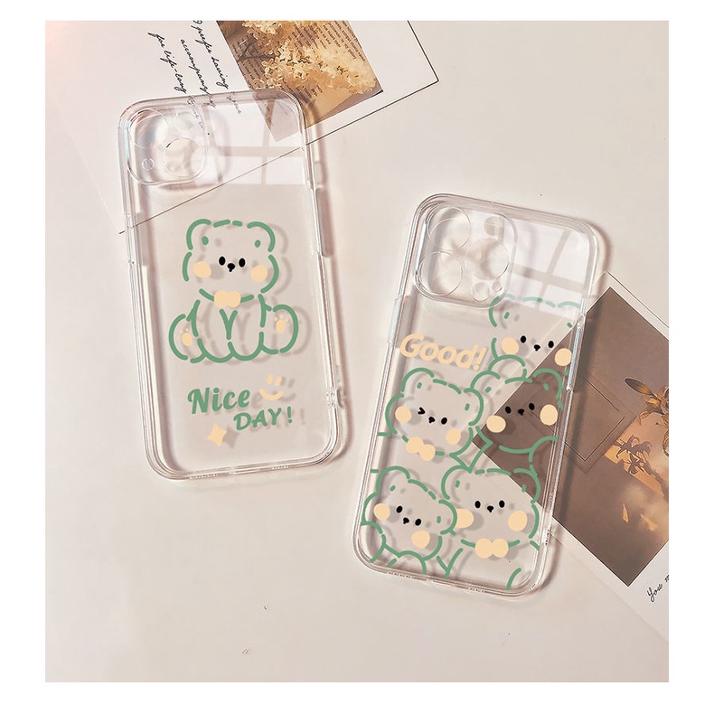 Ốp Điện Thoại Tpu Mềm Trong Suốt In Hình Gấu Dễ Thương Cho iPhone 11 12 13 pro max XS X XR XSMax 7 8 6 6s plus SE 2020