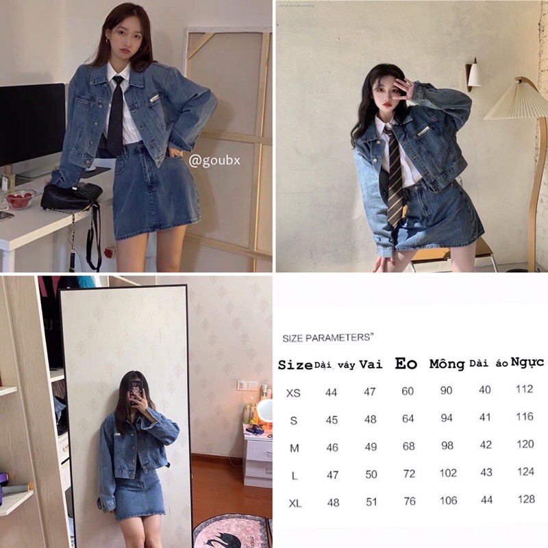 SET CHÂN VÁY ÁO KHOÁC JEAN CROPTOP PHỐI SƠ MI LOLI