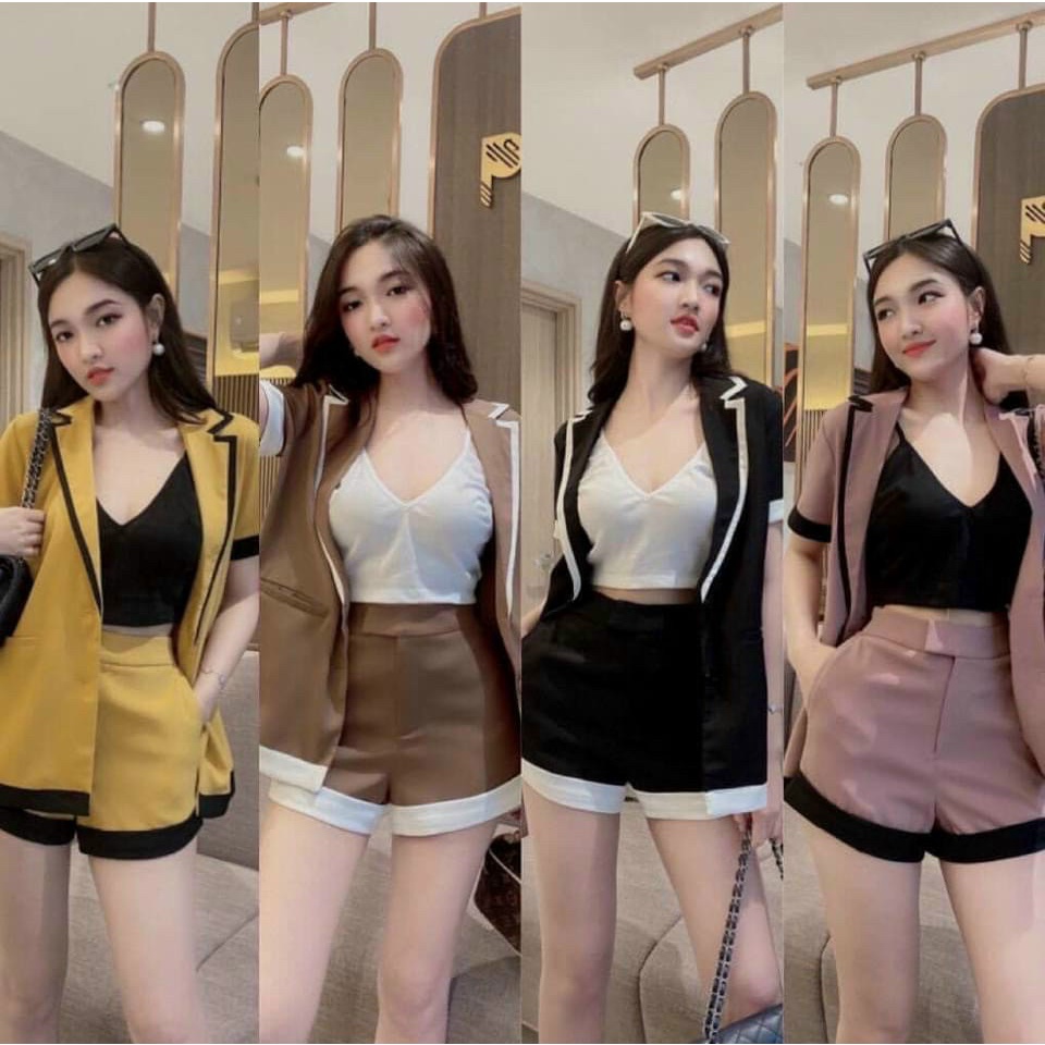 Set Bộ Vest 3 Món Phối Viền Sang Chảnh Rose Boutique