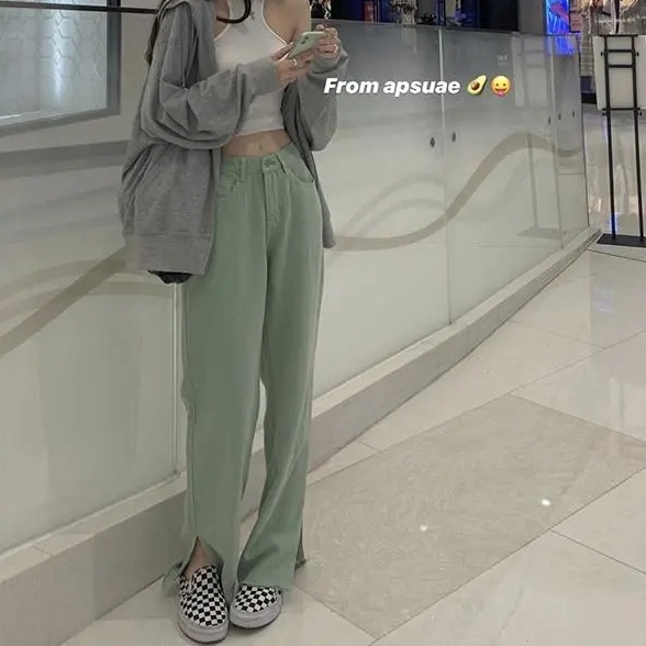 SUXI Quần Jean Dài Ống Rộng Lưng Cao Màu Sắc Đơn Giản Thời Trang Mùa Hè Cho Nữ