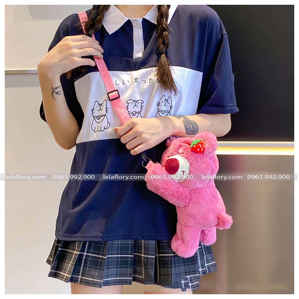 Gấu bông LOSTO màu hồng có hương dâu thơm nhẹ (không kèm hoa) dùng làm quà tặng, trang trí hộp hoa HOT TREND 2023