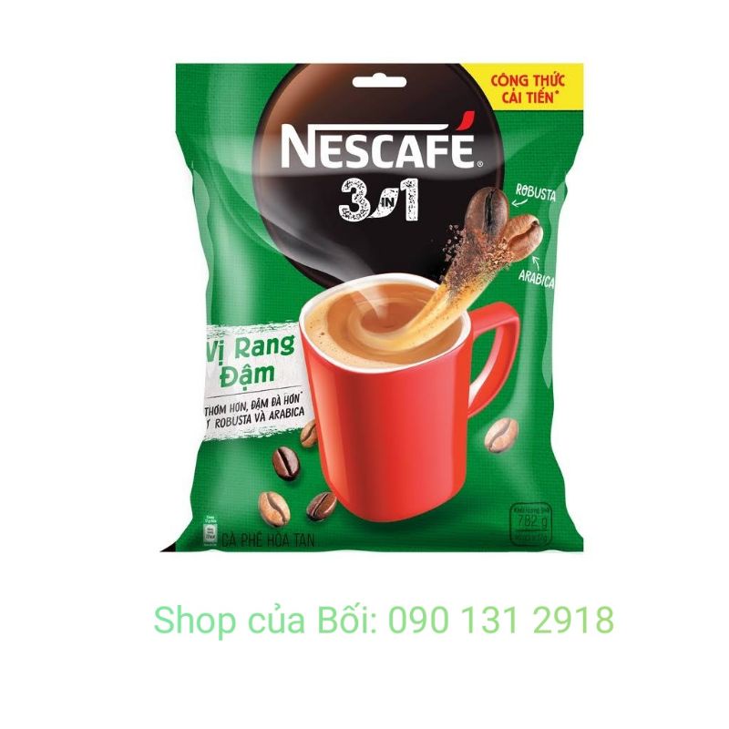 Cà phê rang xay hòa tan Nescafé 3in1 vị rang đậm (Bịch 46 gói x 17g), túi xanh