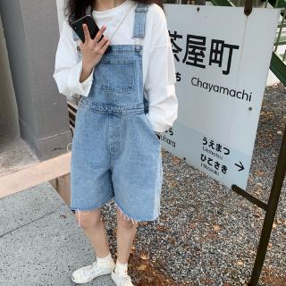 Quần Yếm Denim Lưng Cao Dáng Rộng Phong Cách Retro Hàn Quốc