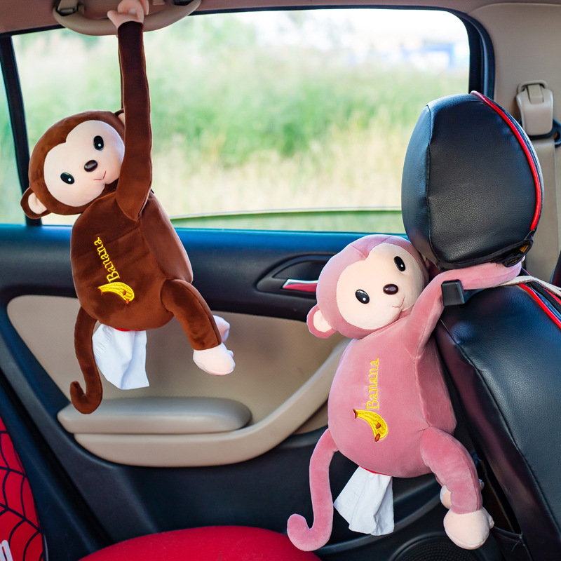 Hộp Đựng Khăn Giấy Rút Hình Khỉ Nhồi Bông Treo Trang Trí Nội Thất Xe Hơi
