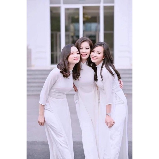 Áo dài nữ sinh lụa màu trắng xanh