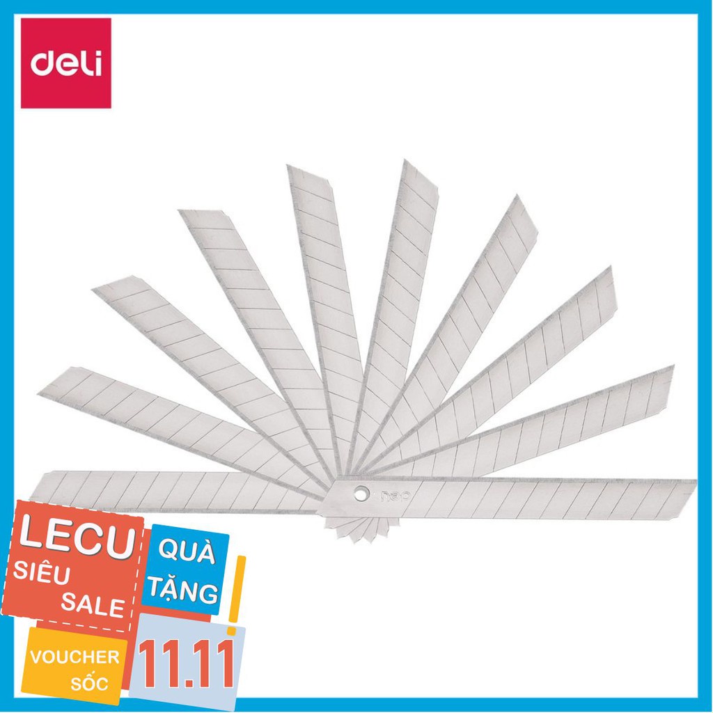 Lưỡi dao rọc giấy Deli, cỡ nhỏ, loại 13 lưỡi, Bạc 10 chiếc/hộp - 1 hộp E2012