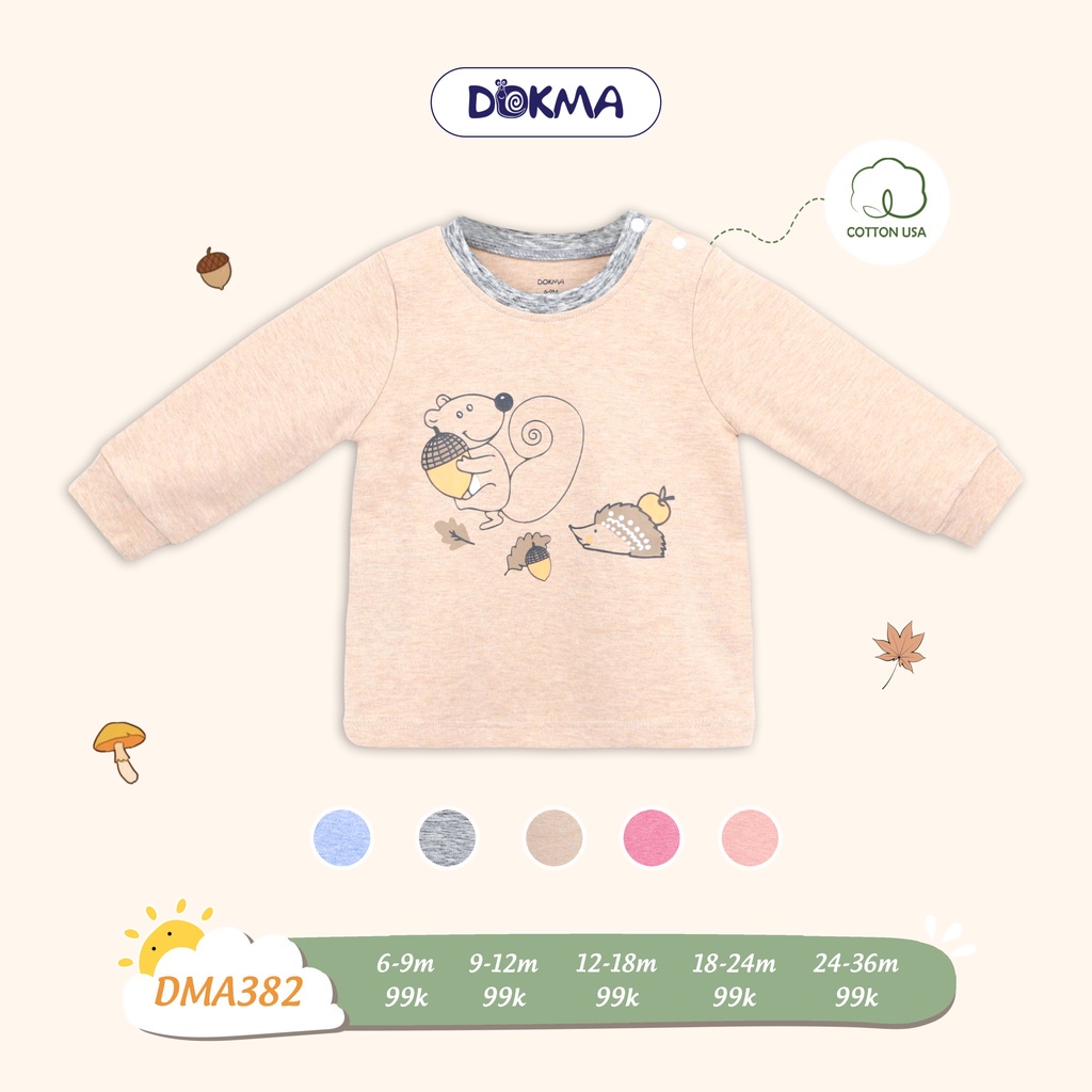 Dokma - Áo dài tay chất nỉ nhung siêu đẹp cho bé 9-36 tháng DMA382