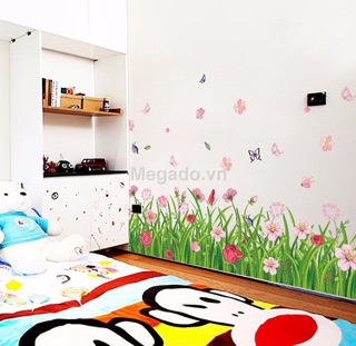 Decal tranh dán chân tường hoa cỏ