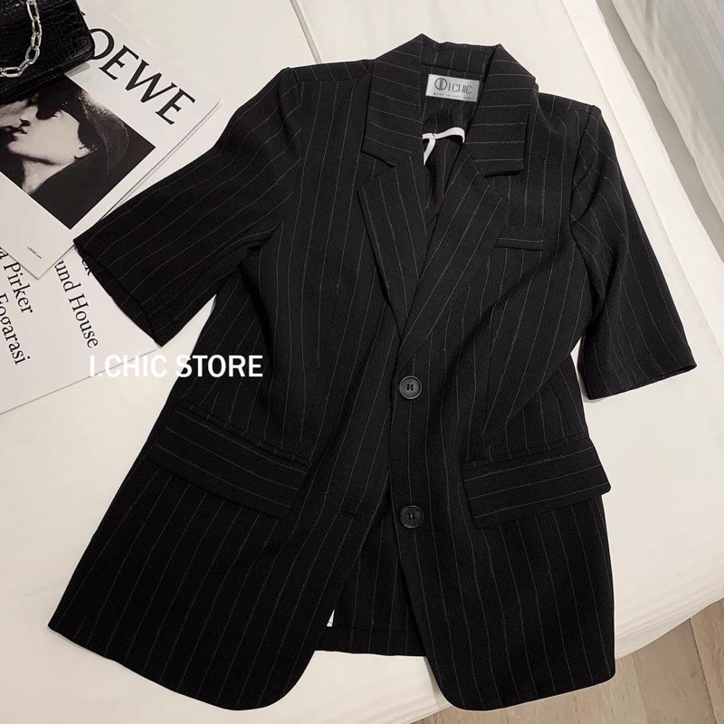 Áo blazer kẻ sọc cộc tay phong cách Hàn Quốc (hình thật/sẵn) | BigBuy360 - bigbuy360.vn