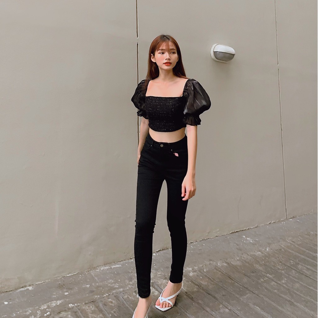 Quần skinny jeans đen lưng cao siêu co giãn (Đen) - GN01
