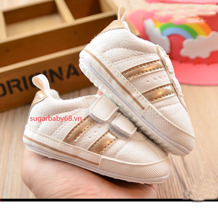 Giày tập đi cho bé  đế cao su chống trơn trượt kiểu dáng thể thao quai dán tiện lợi cho bé trai bé gái size 0-12m