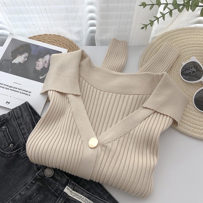 NUZIRO  Áo cardigan  dệt kim tay dài cổ chữ v màu sắc đơn giản phong cách Hàn Quốc cho nữ