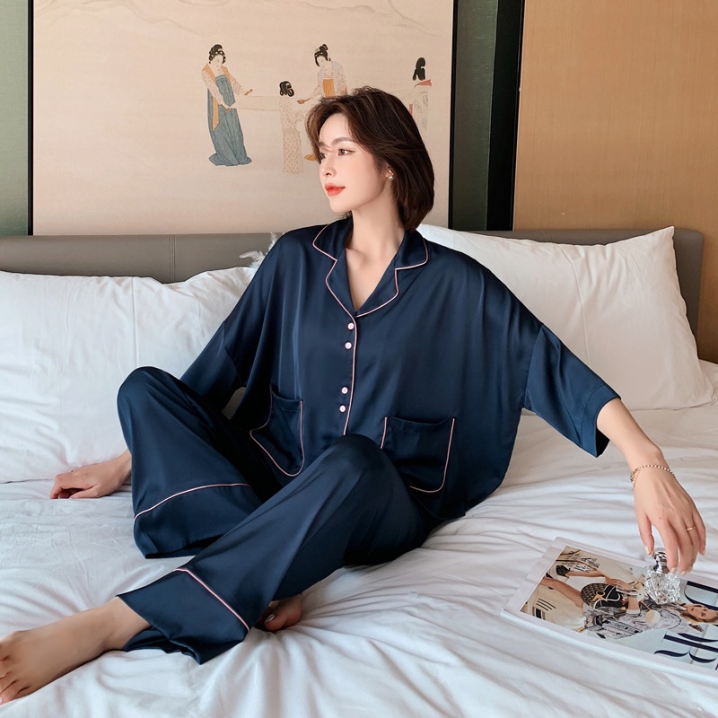 Bộ Ngủ Lụa, Bộ pijama, chất Siêu mềm mịn, Cam Kết không bai xù, phong cách thanh lịch, có thể mặc ở nhà hoặc ra ngoài | BigBuy360 - bigbuy360.vn