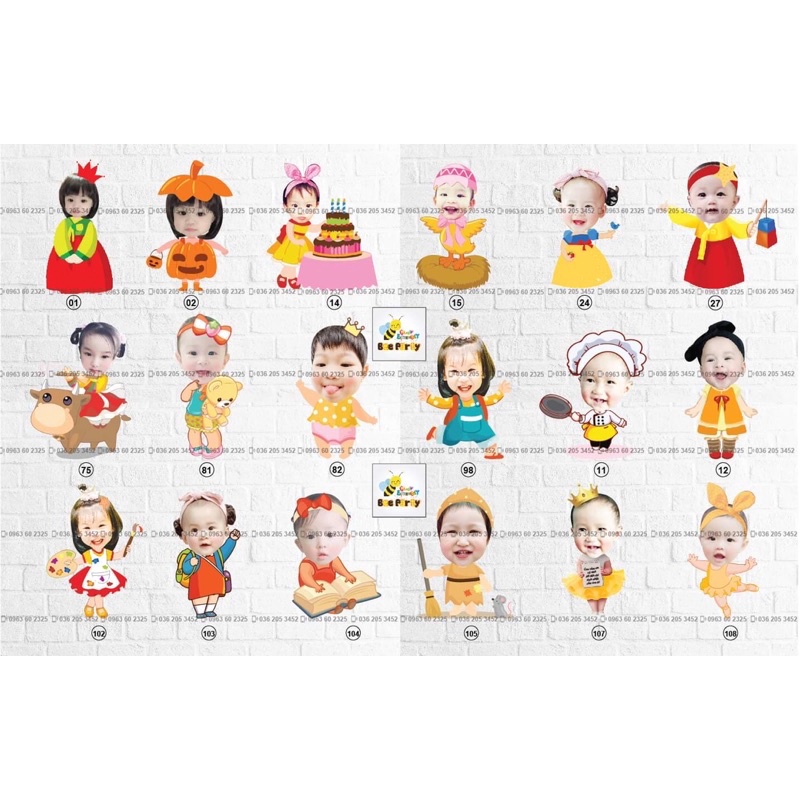 Chibi sinh nhật cho bé gái, thiết kế hình Chibi trang trí tiệc sinh nhật