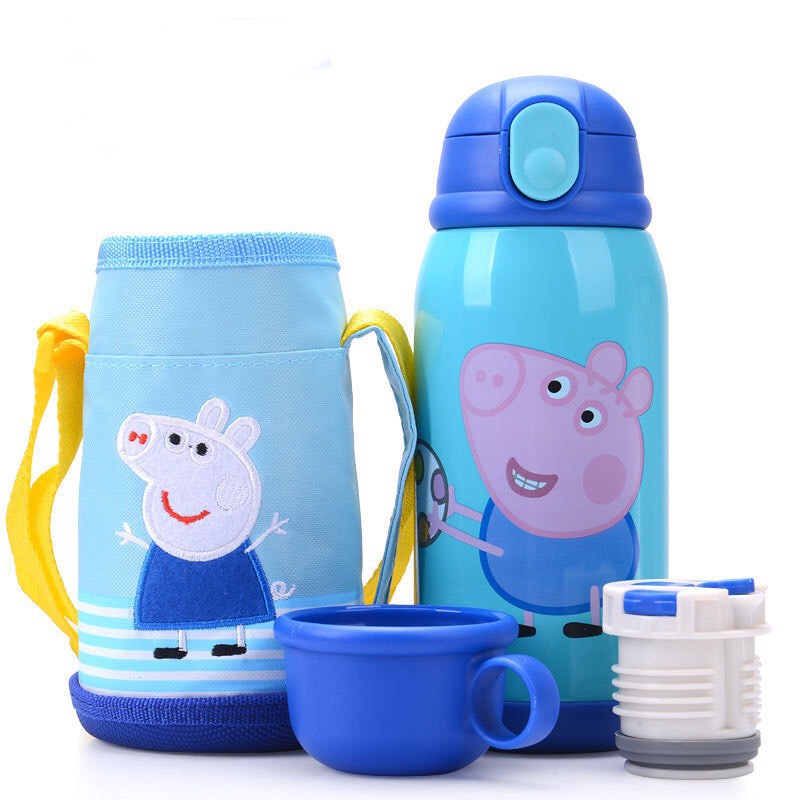 Bình đựng nước uống 600ml cho bé đi học - giữ nhiệt 12 giờ và có ống hút (Tặng kèm túi vải)