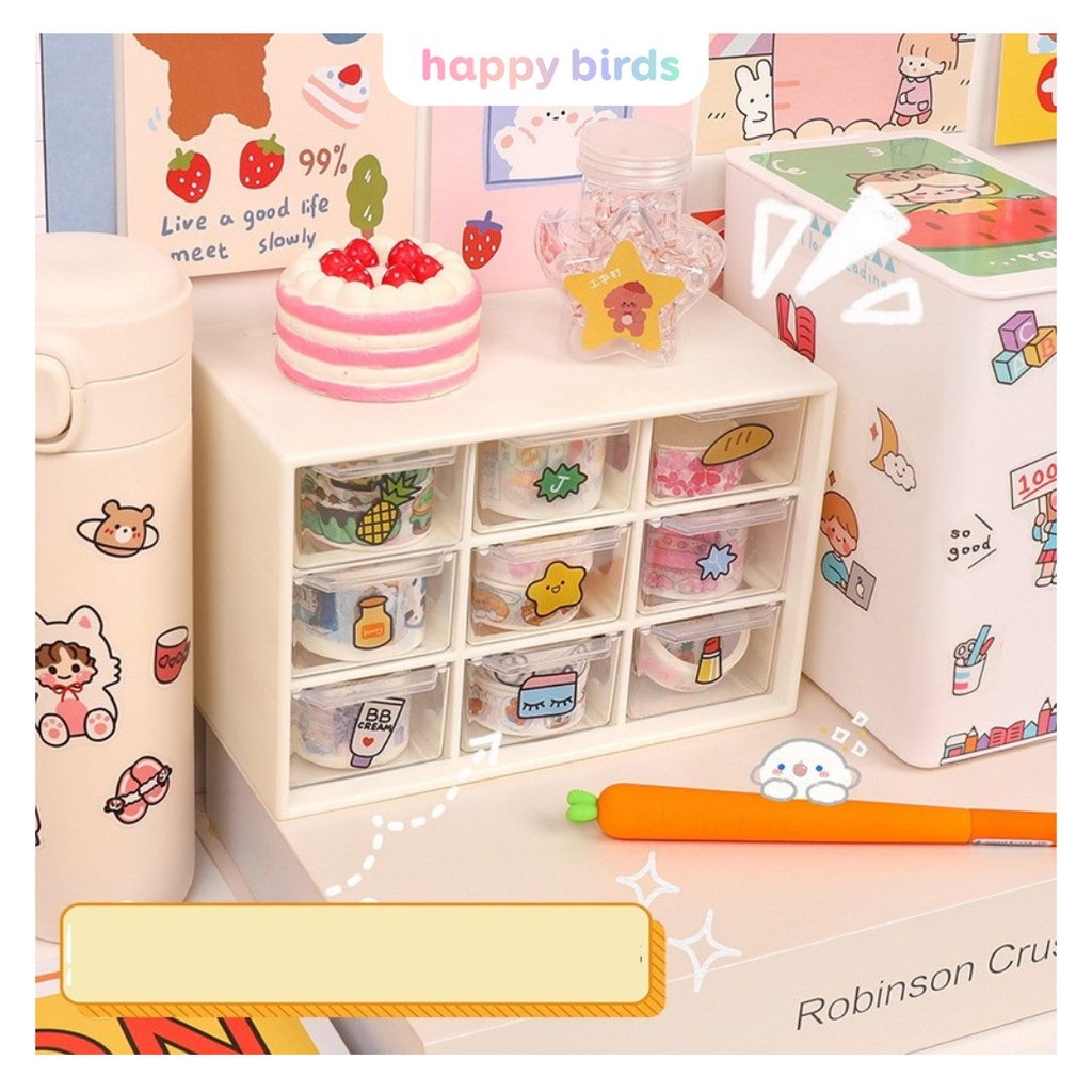 Tủ mini kệ để bàn 9 ngăn kéo nhựa cứng đa năng decor bàn học bàn làm việc đựng mĩ phẩm đồ dùng học tập HappyBirds