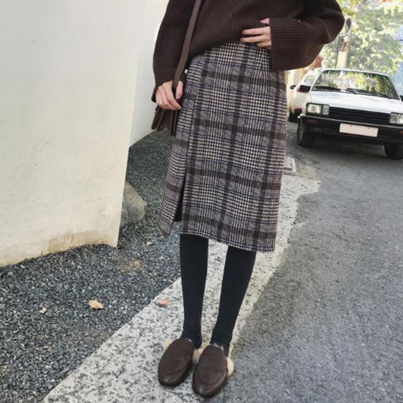 Chân váy họa tiết ca rô phong cách cổ điển thanh lịch dành cho nữ