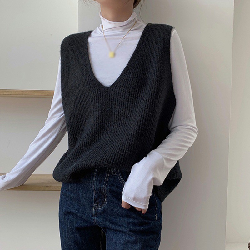 Áo len không tay cổ chữ v form rộng thời trang mùa thu | BigBuy360 - bigbuy360.vn
